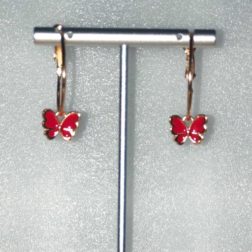 Red butterfly hoop earrings